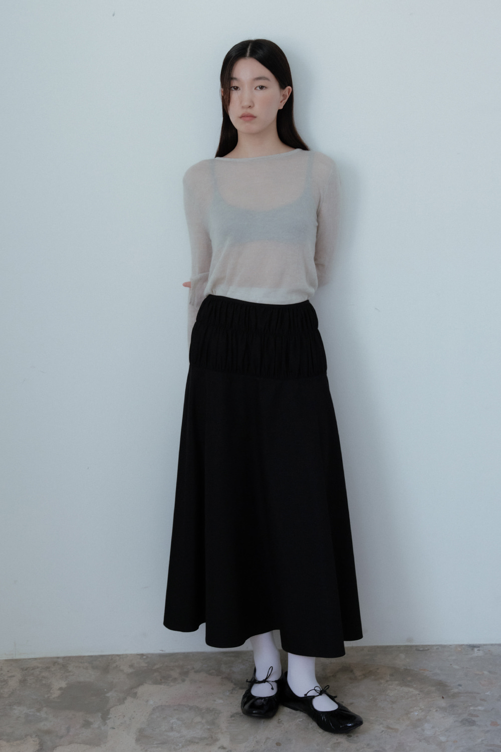 Cape Shirring Skirt_Black