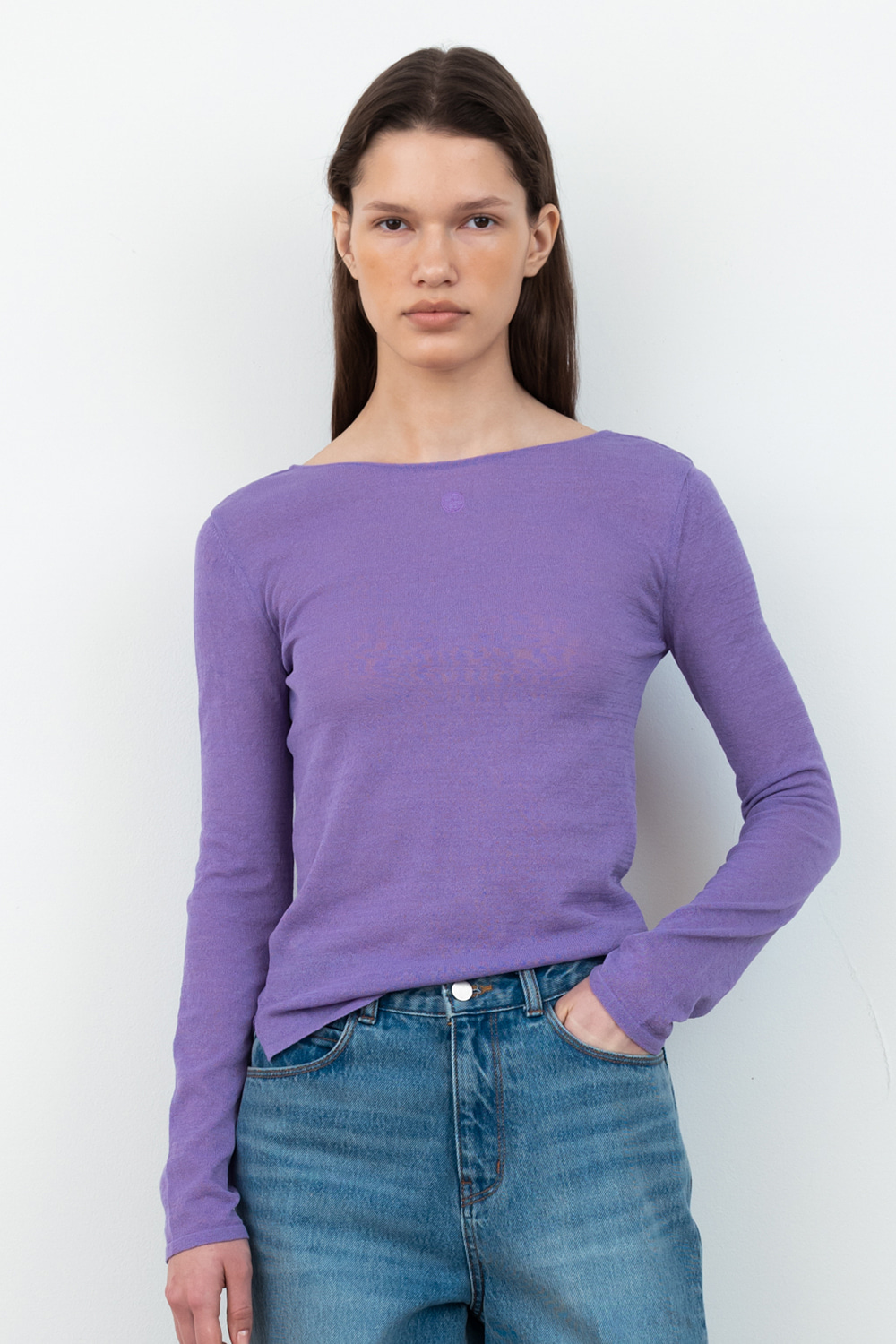See-through Boat Neck Knit_Purple