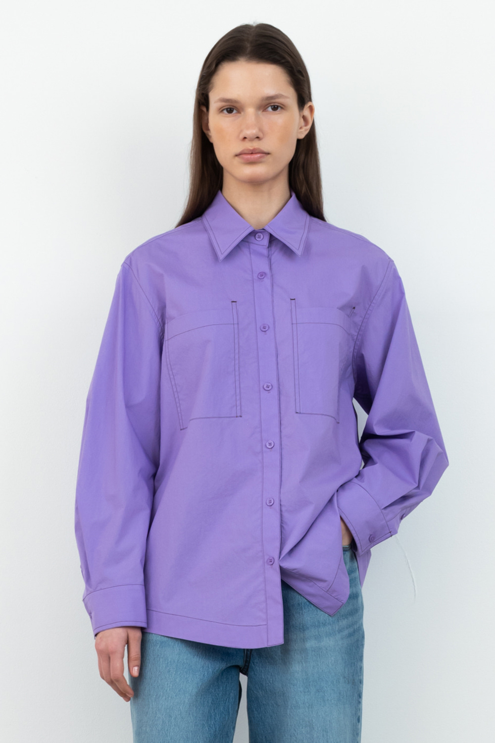 [4/20 예약배송] Stitch Pocket Basic Shirt_Purple