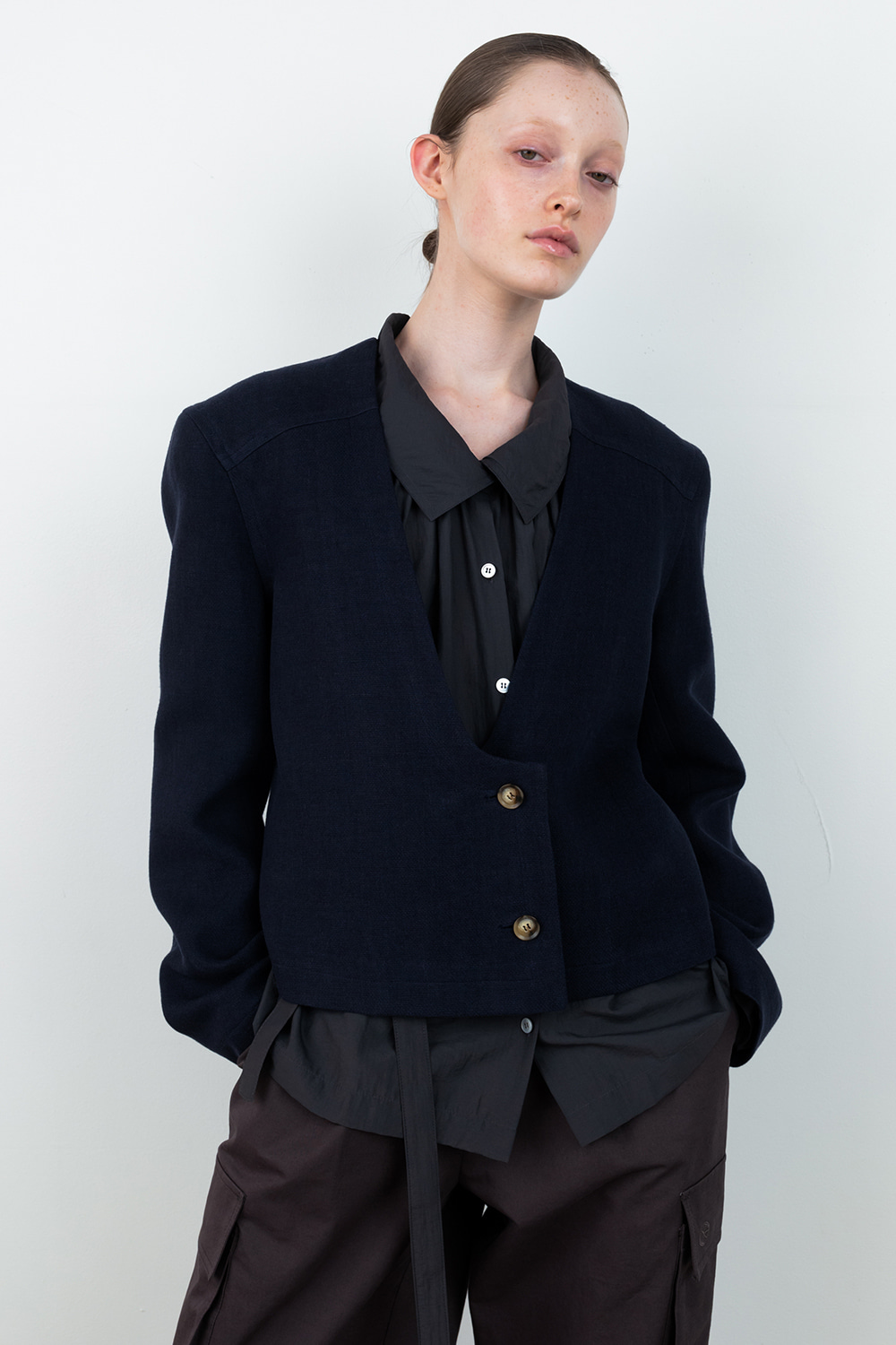 Two Button No Collar Jacket_Navy