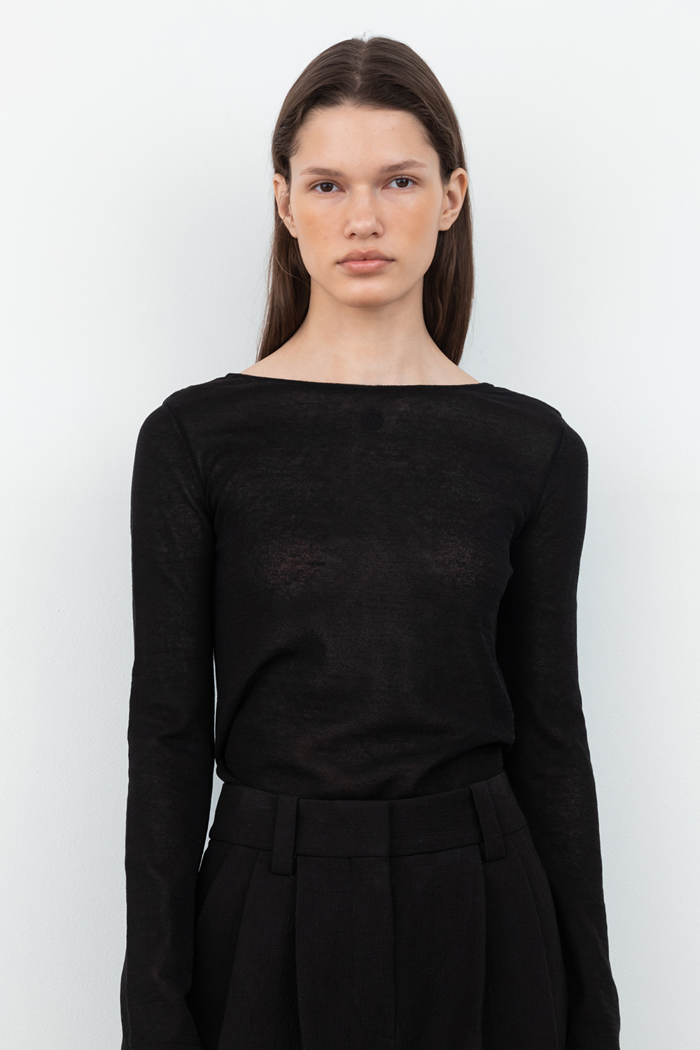See-through Boat Neck Knit_Black