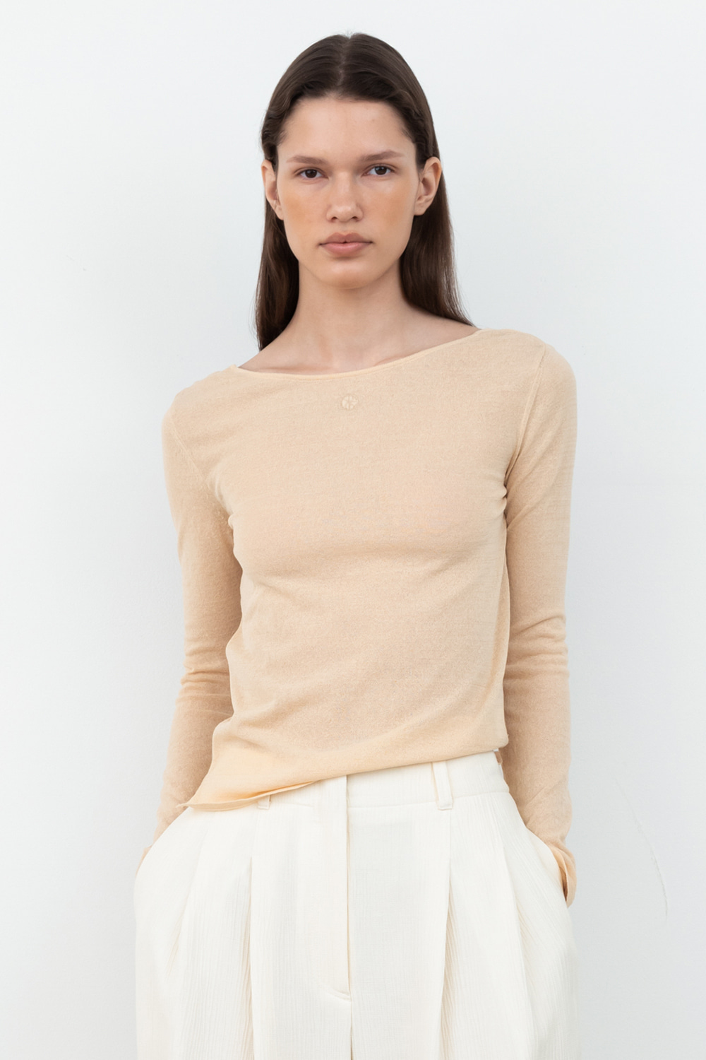 See-through Boat Neck Knit_Beige